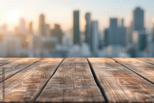 An ultramodern supernatural scene of a wood table in a comfortable style set against a meadow view