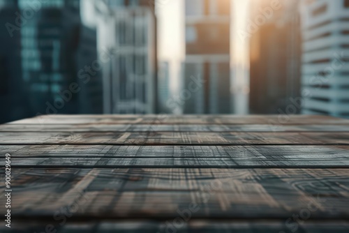 An ultramodern supernatural scene of a wood table in a comfortable style set against a meadow view