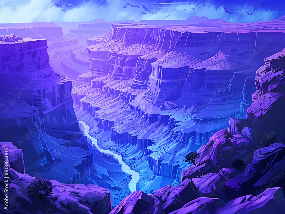 Fotografie Intense Violet Cliff View with Stylized Features: Dramatic Natural Beauty