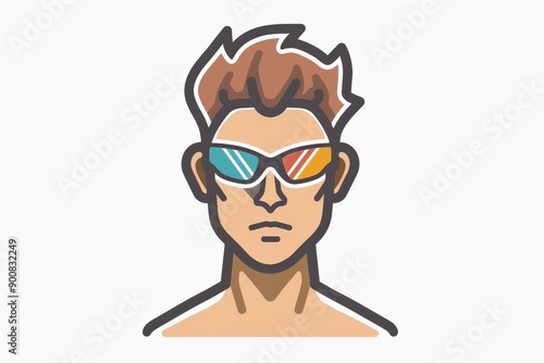 A stylized vector image of a young man with abstract sunglasses, featuring a serious expression, combining modern design with iconic graphic style. photo