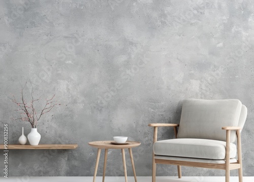 Minimalist Living Room With Concrete Wall