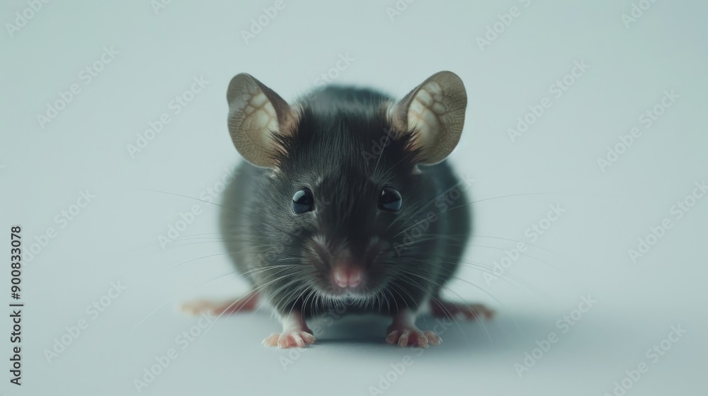 An elegant black mouse with pink paws sits on a white surface, its expressive black eyes reflecting attentiveness, combining mystery with a touch of charm in its delicate appearance. An elegant black mouse with pink paws sits on a white surface, its expressive black eyes reflecting attentiveness, combining mystery with a touch of charm in its delicate appearance.