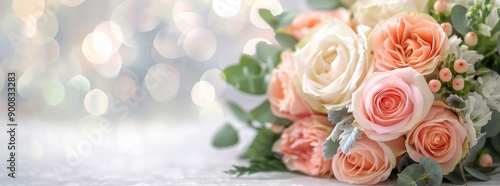Pink Roses and White Flowers on a White Background