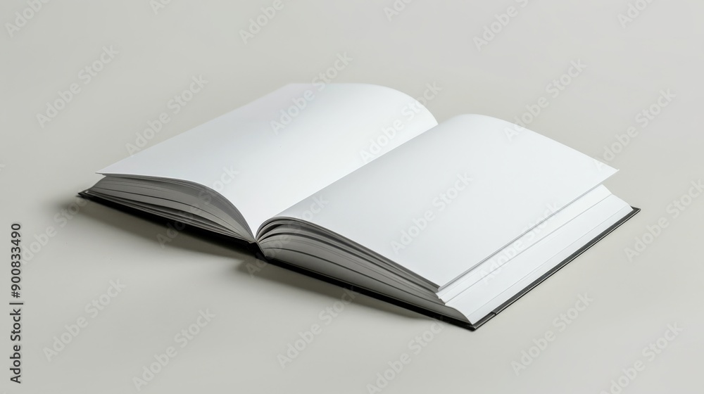 A book lies open displaying blank white pages in a laid flat position on a gray background, emphasizing its emptiness and potential for information. A book lies open displaying blank white pages in a laid flat position on a gray background, emphasizing its emptiness and potential for information.
