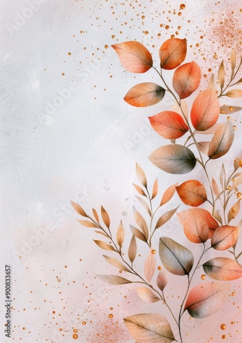 Autumn Leaves and Berries on White Background