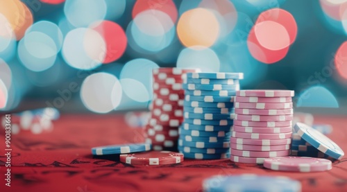 Casino Chips on Red Felt Table