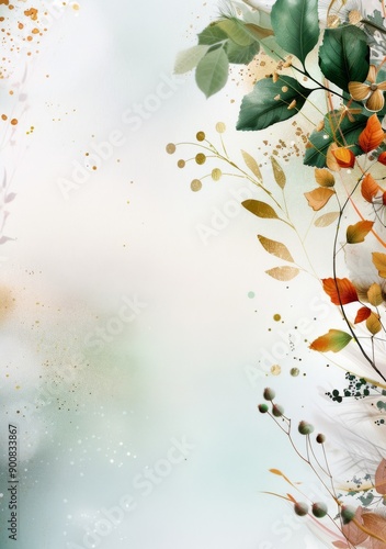 Autumn Leaves and Berries on White Background