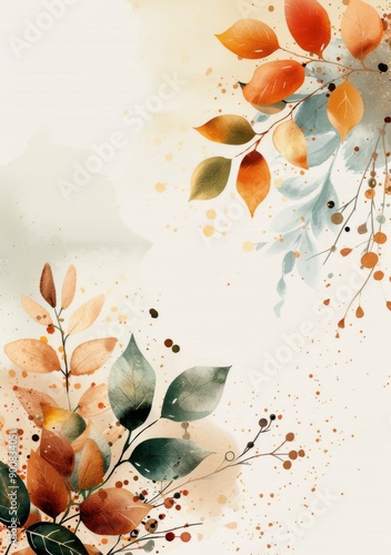 Autumn Leaves and Berries on White Background