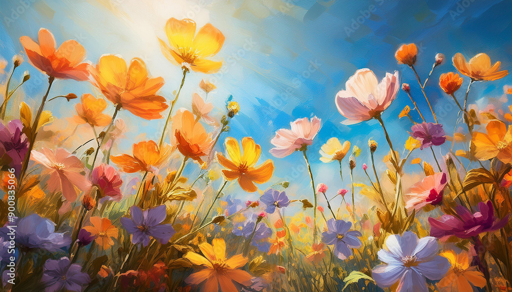 A field of flowers. Oil painting texture A field of flowers. Oil painting texture