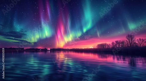 Aurora Borealis over a Serene Lake © maretaarining