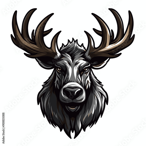 Moose vector mascot logo design with modern illustration concept style for badge, emblem and tshirt printing. Moose illustration for sport and esport team logotype. Moose sticker. Elk, deer, stag, buc