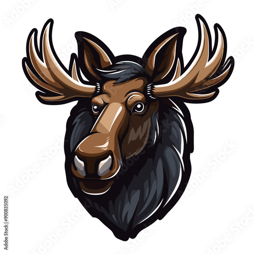 Moose vector mascot logo design with modern illustration concept style for badge, emblem and tshirt printing. Moose sticker. Moose illustration for sport and esport team logotype. Elk, deer, stag, buc