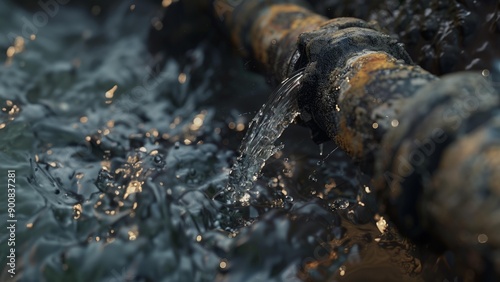  Rusted pipe leaking toxic water and causing environmental pollution photo