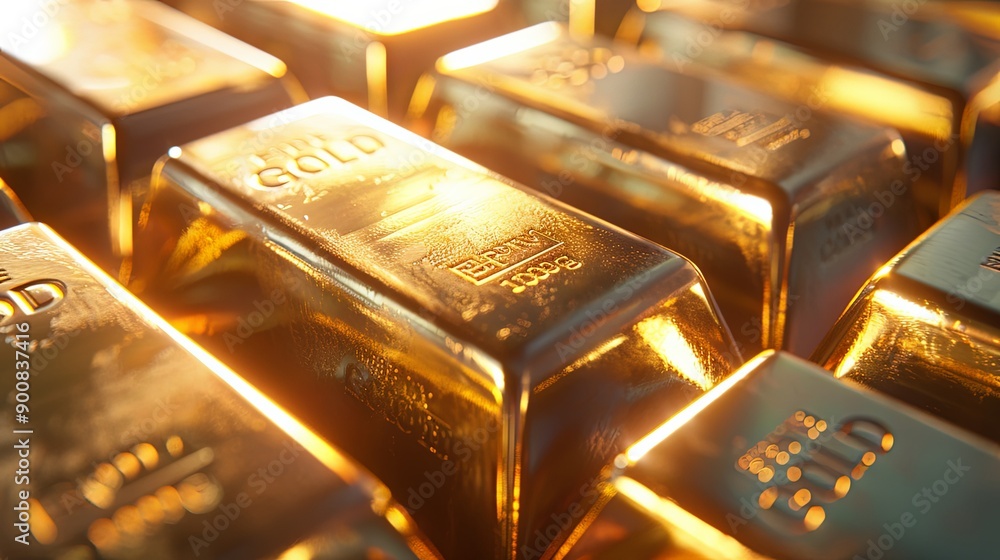 Luminous Stacks of Gold Bars on Dark Background Luminous Stacks of Gold Bars on Dark Background