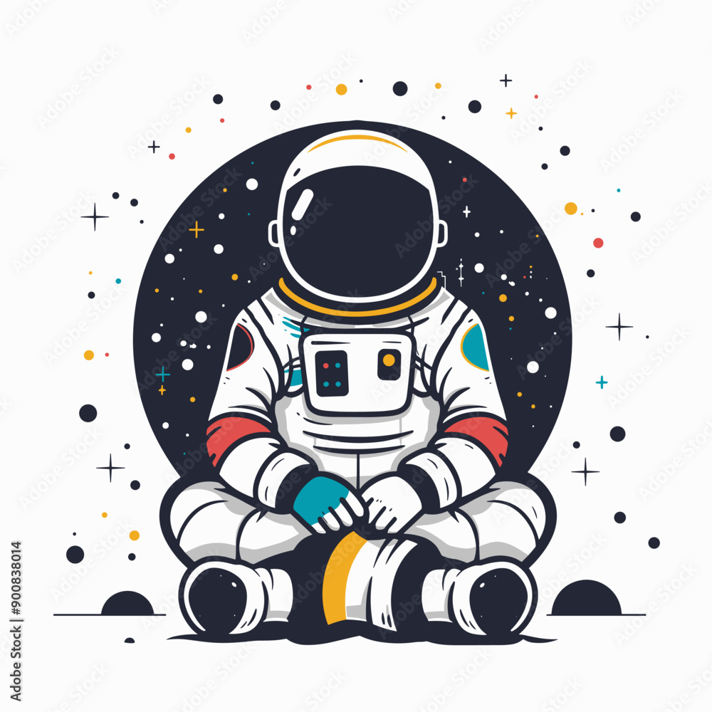 Astronaut sitting on the moon in space. Vector illustration Astronaut sitting on the moon in space. Vector illustration