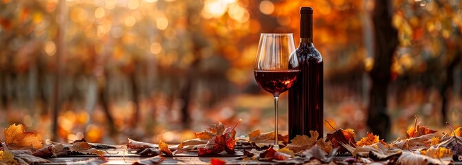 Autumn fall wine bottle nad glass wallpaper background