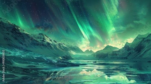 Aurora Borealis Over Frozen Lake © maretaarining