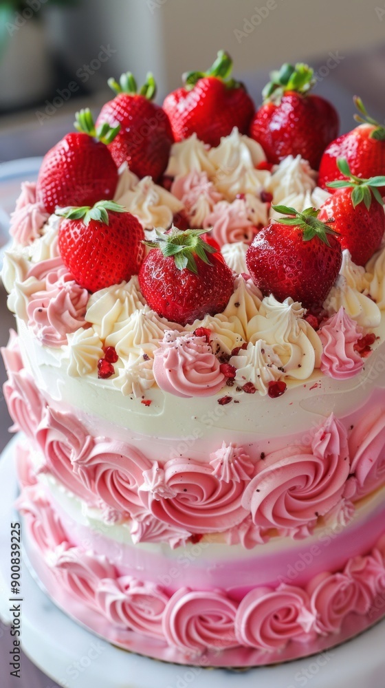 A layered strawberry and vanilla cake A layered strawberry and vanilla cake