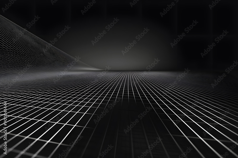 Naklejka premium Abstract 3D Grid Background with Dark Gradient, Futuristic and Trendy Design, Ideal for Technology and Digital Themes