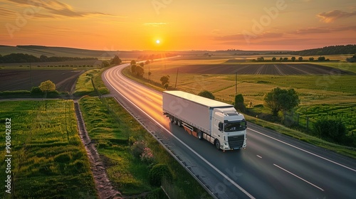 Futuristic Truck Speeding on Highway at Sunset