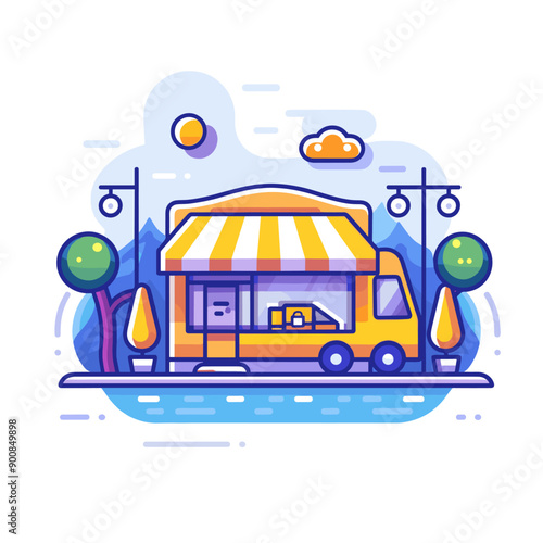 Food truck on the street, vector illustration in flat design style