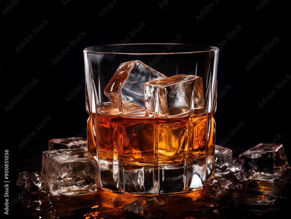 Glass of Whiskey with Ice Cubes Glass of Whiskey with Ice Cubes