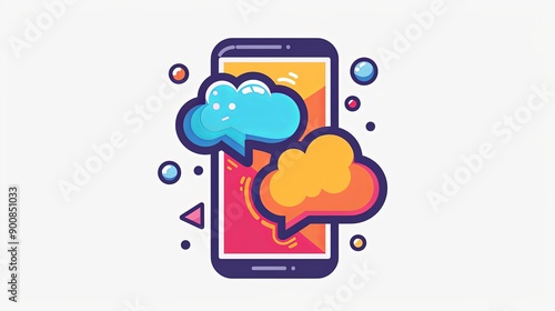 A phone with two clouds and a speech bubble on it