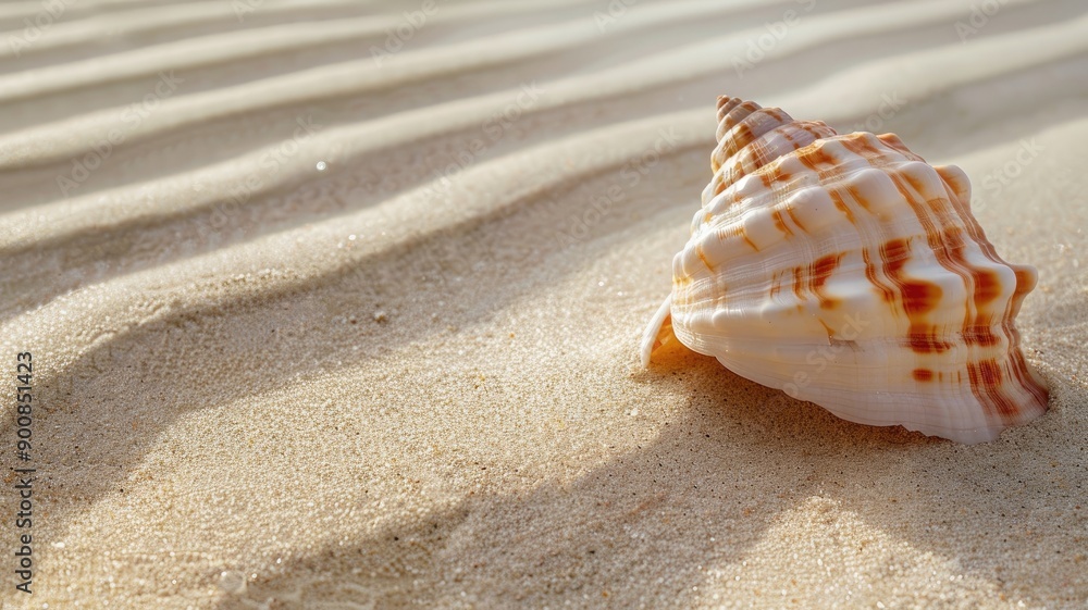 Seashell rests on sandy ripples at beach Seashell rests on sandy ripples at beach
