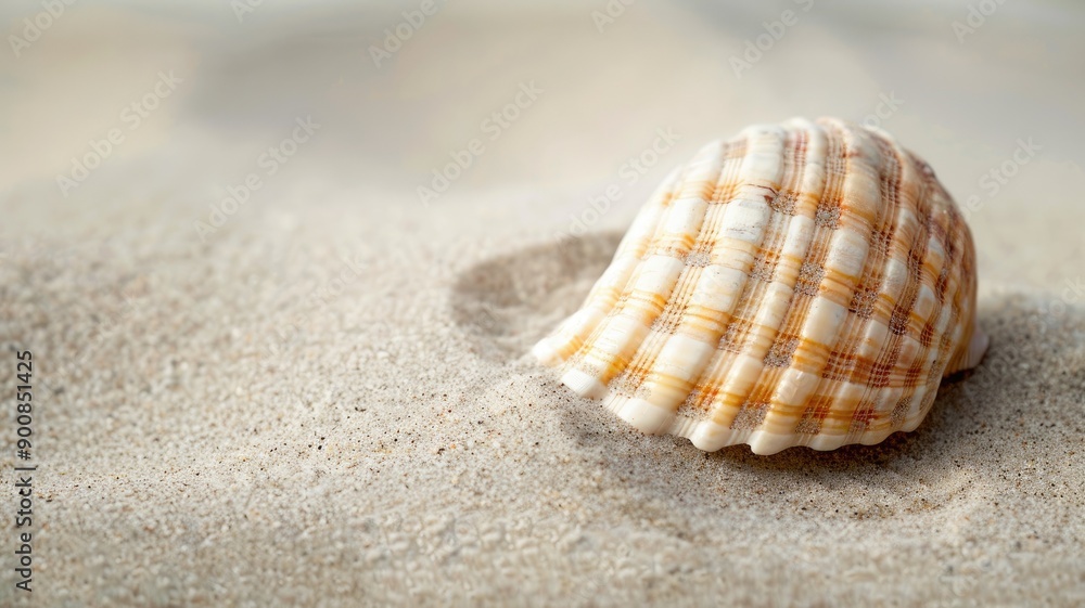 Seashell partly buried in sandy beach Seashell partly buried in sandy beach