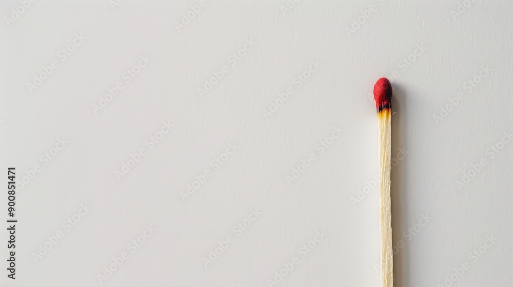 Single red-tipped matchstick against plain background Single red-tipped matchstick against plain background