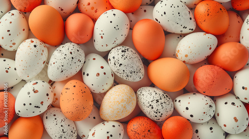 Chicken eggs pattern. Festive Easter background from eggs. photo