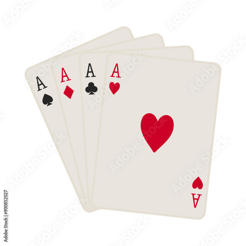 All four suits of aces playing cards including hearts, diamonds, clubs and spades fanned out in vector