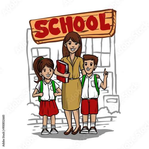 students and teacher vector illustration
