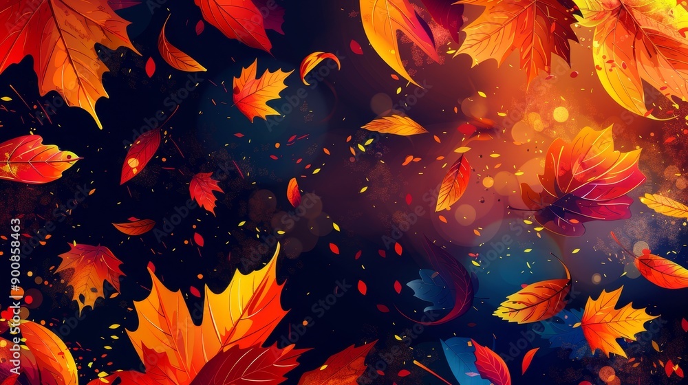 Falling leaves illustration. Warm colors background Falling leaves illustration. Warm colors background
