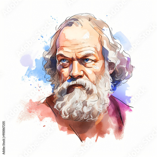 sketch of Socrates | watercolor, head shot, illustration for philosophy quote poster, cover photo