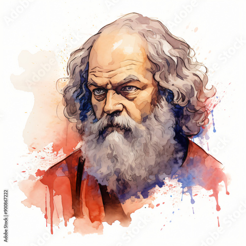 sketch of Socrates | watercolor, head shot, illustration for philosophy quote poster, cover photo