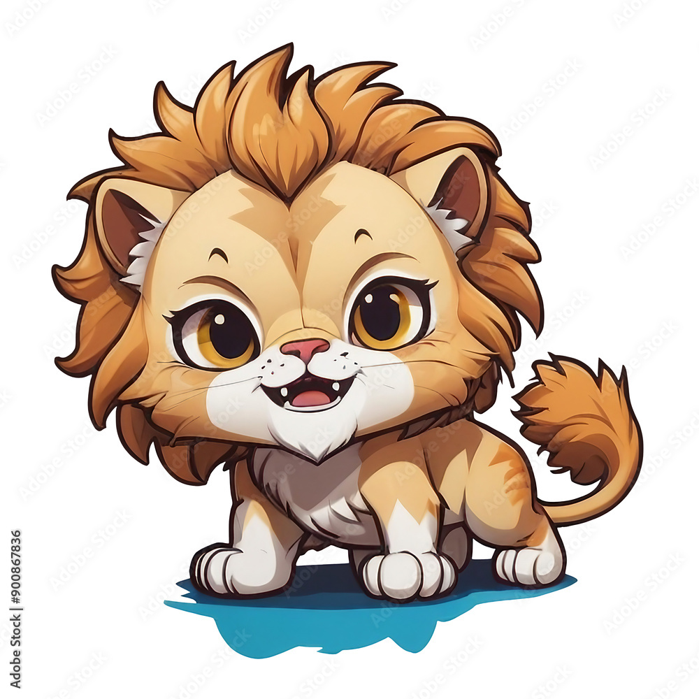 A cartoon lion cub with a big smile on its face A cartoon lion cub with a big smile on its face