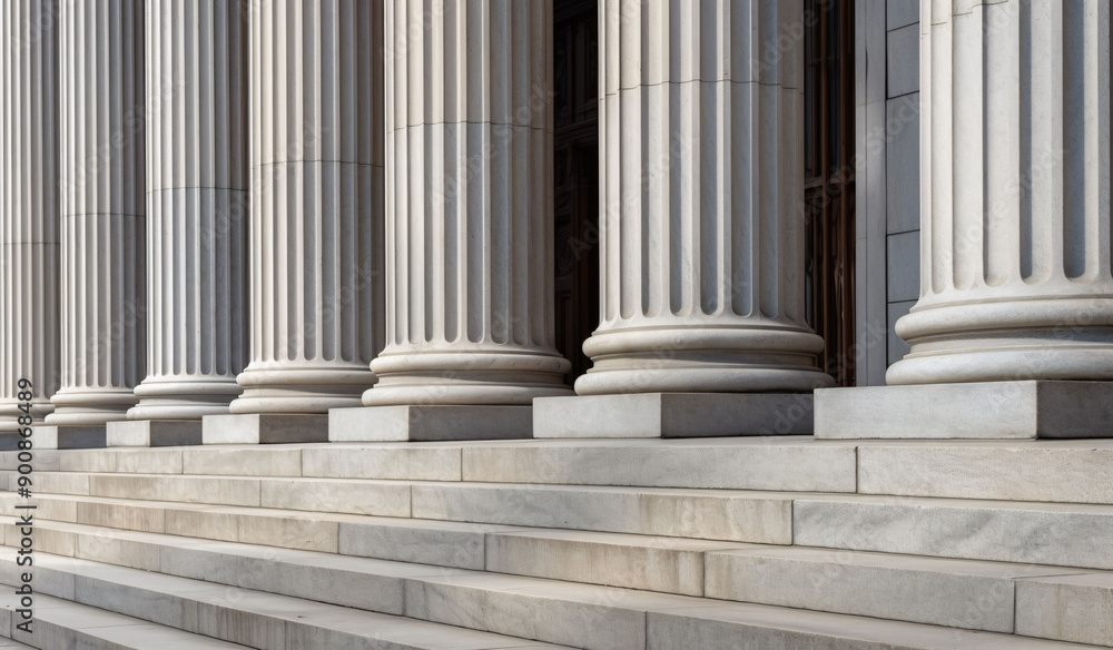 Stone pillars row and stairs detail. Classical building facade