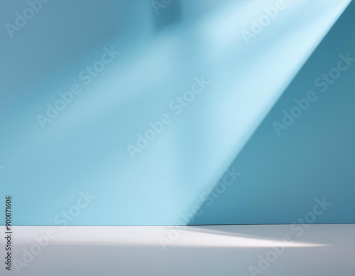 Wallpaper Mural Simple blue wall with a single beam of sunlight casting a shadow. Torontodigital.ca