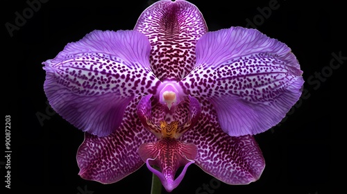 Close up of a purple Vanda orchid flower on panoramic background. 