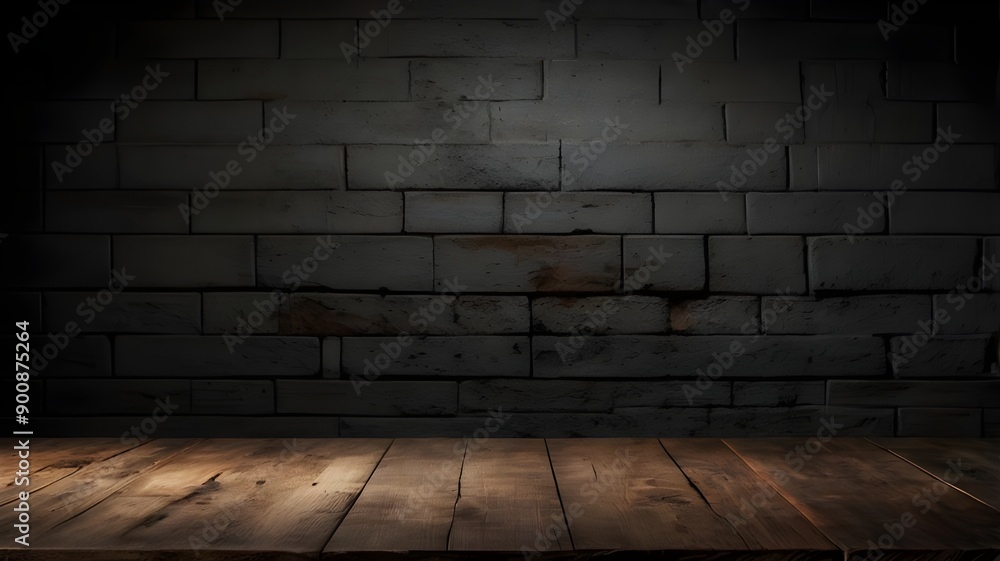 Wooden Table with Blurred Concrete Wall in Darkness. Wooden Table with Blurred Concrete Wall in Darkness.