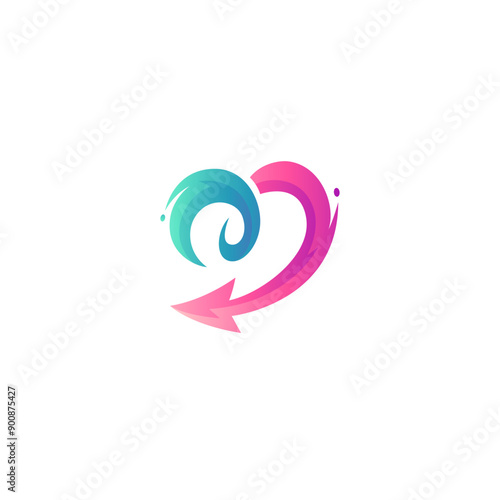 heart logo with arrow combination in flat design style