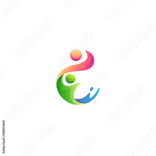 abstract letter c people logo with colorful gradient 3d vector design style