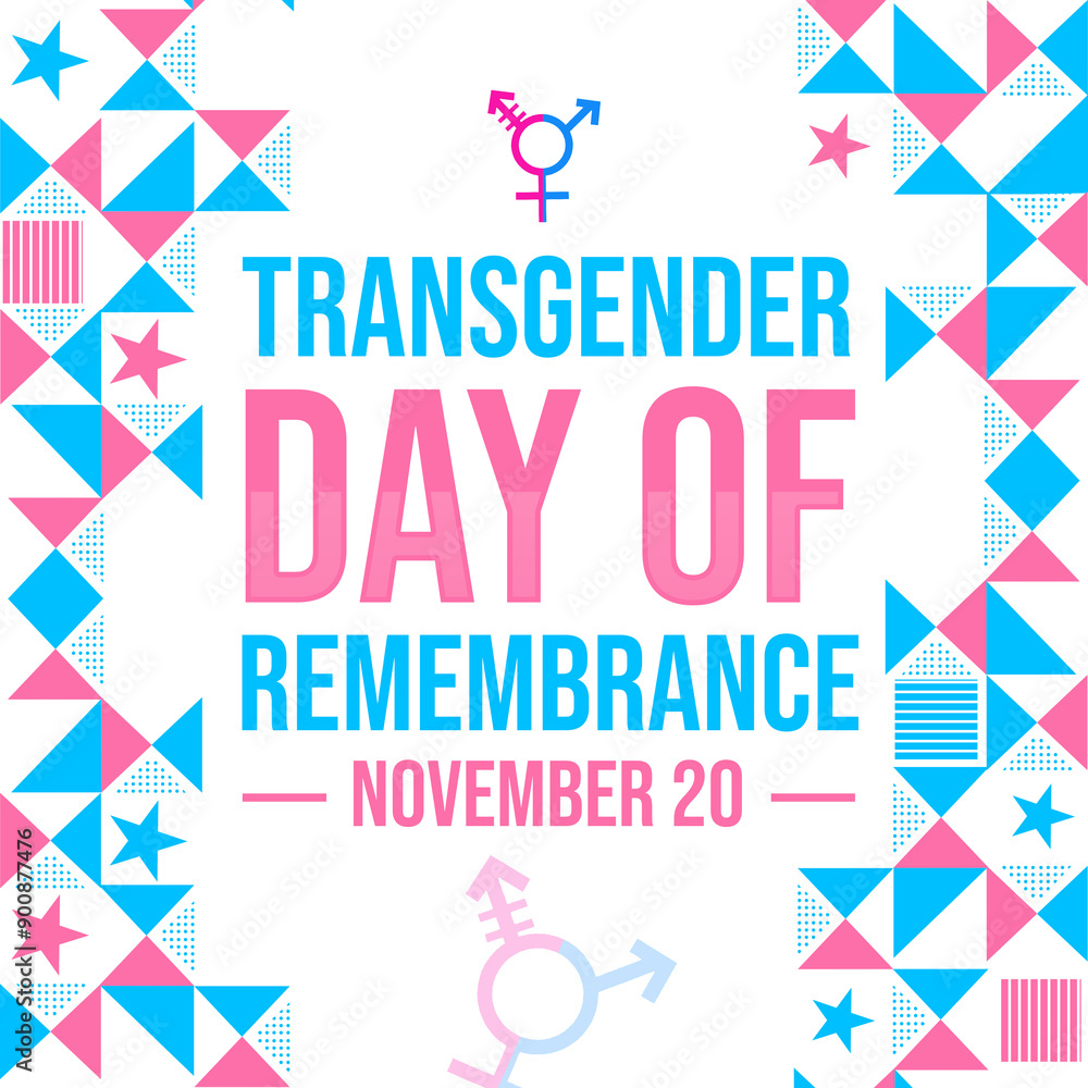 November 20 is celebrated as Transgender Day of Remembrance every year, pink and blue shapes background November 20 is celebrated as Transgender Day of Remembrance every year, pink and blue shapes background