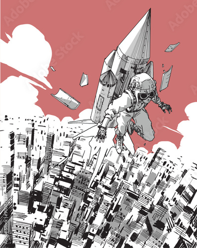 Boy Flying Over The City