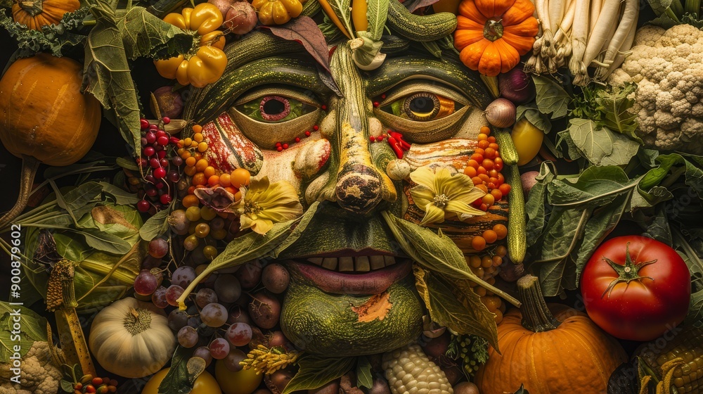 Obraz premium Autumn harvest vegetables face