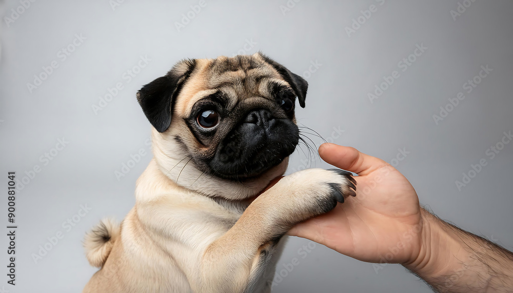 Obraz premium Pug Shaking Hands with Human
