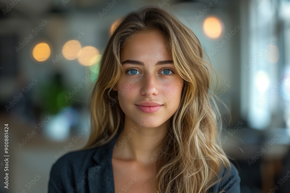 Confident Young Businesswoman Posing in Modern Office Environment Confident Young Businesswoman Posing in Modern Office Environment