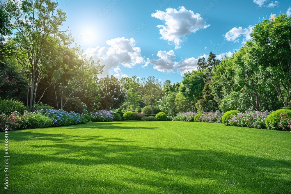 A large, lush green field with a bright blue sky and a few clouds. The sky is clear and sunny, and the grass is well-maintained. The scene is peaceful and serene, with a sense of calm and relaxation A large, lush green field with a bright blue sky and a few clouds. The sky is clear and sunny, and the grass is well-maintained. The scene is peaceful and serene, with a sense of calm and relaxation