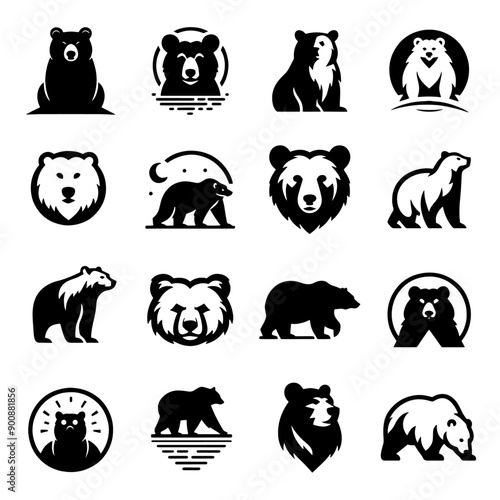 A collection of bear icons. including polar bears. grizzly bears